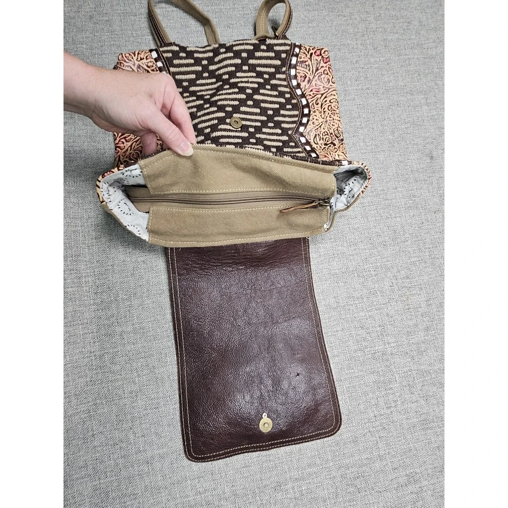 Myra Bag Backpack Womens Tan Brown Leather Hair On Hide Western Boho Southwest